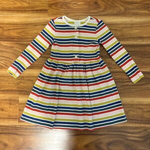 Hanna Andersson Ribbed Long Sleeve Dress, Fall Rainbow Stripes, Size 3T